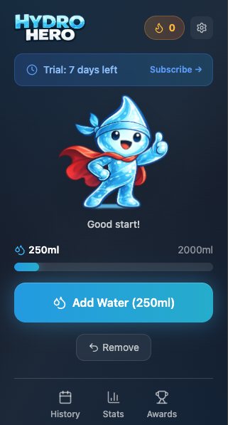 Hydro Hero extension popup